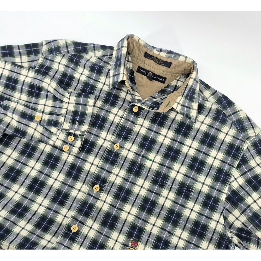 Tommy Hilfiger Vintage Button Down Shirt Preppy Size M Mens Green Crest Logo